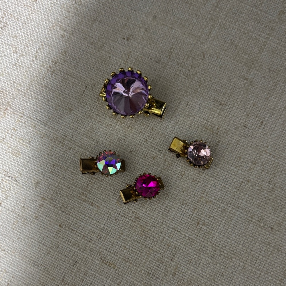 Gold Clip Set with Purple, Pink and Aurora Rhinestones